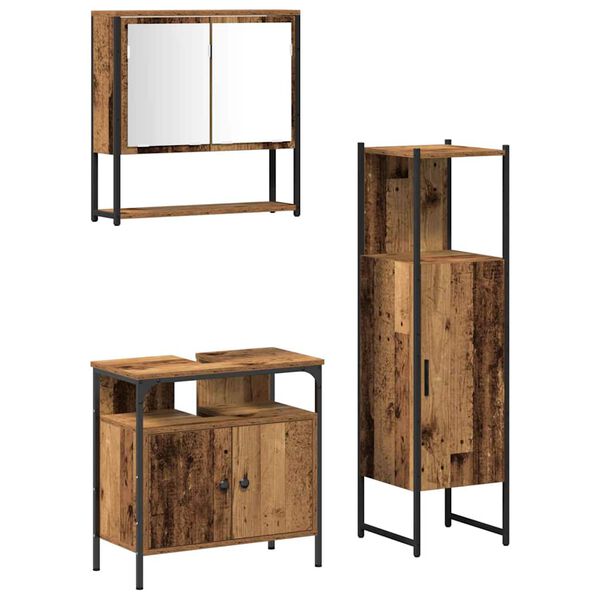 vidaXL Set de mobilier pentru baie cu raft 3 pcs Maro Lemn compozit