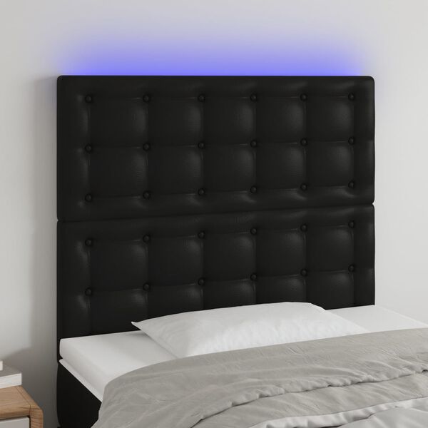 vidaXL Tăblie de pat cu LED, negru, 90x5x118/128 cm, catifea