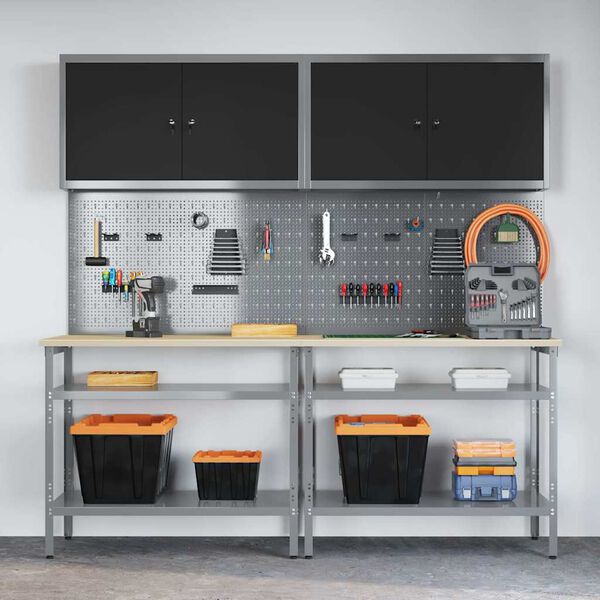 vidaXL Set banc de lucru cu raft cu depozitare 8 pcs Gri Oțel
