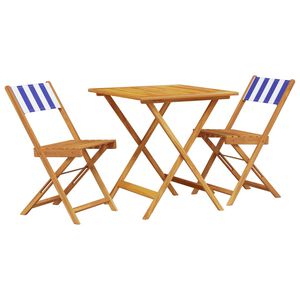 vidaXL Set mobilier bistro, 3 piese, textil albastru alb/lemn masiv