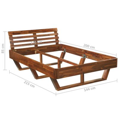 vidaXL Cadru de pat cu 2 noptiere, 140 x 200 cm, lemn masiv de acacia