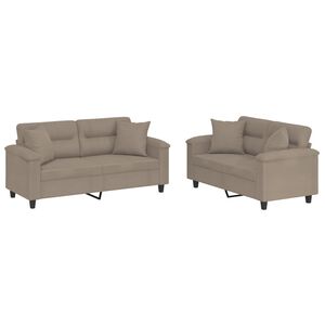 vidaXL Set de canapele cu perne, 2 piese, gri taupe, microfibră