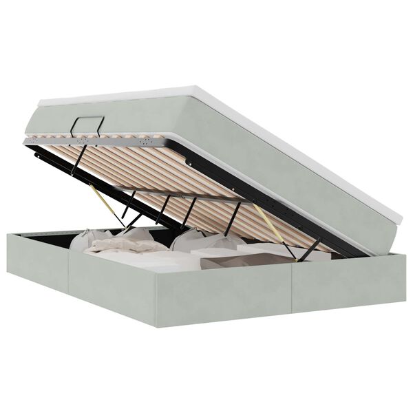 vidaXL Pat cu saltea și spațiu de depozitare Gri deschis 140 x 190 cm
