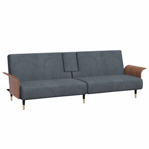 vidaXL Canapea extensibilă cu suporturi de pahar, gri &icirc;nchis, catifea