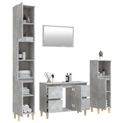 vidaXL Set mobilier de baie, 4 piese, gri beton, lemn compozit