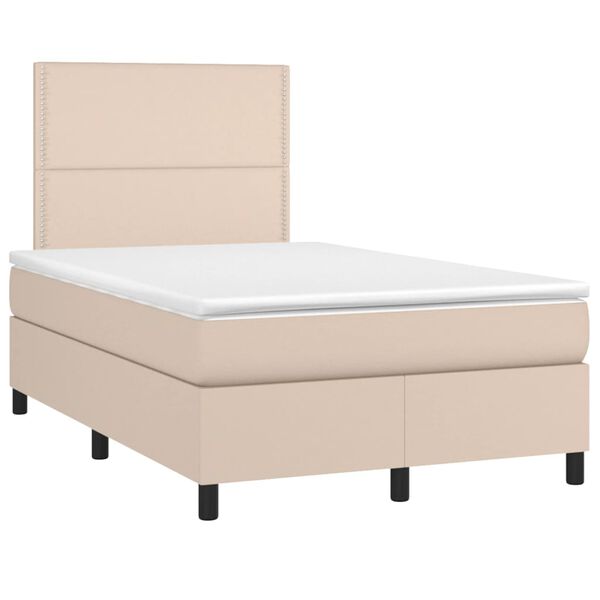 vidaXL Pat box spring cu saltea, cappuccino, 120x190cm piele ecologică