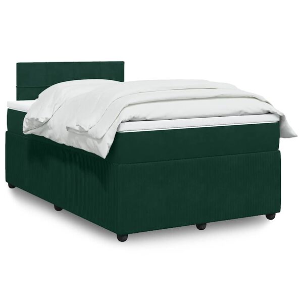 vidaXL Pat box spring cu saltea, verde &icirc;nchis, 120x190 cm, catifea