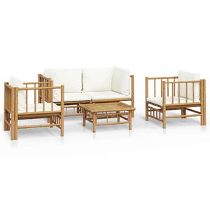 vidaXL Set mobilier de grădină cu perne alb crem, 2 piese, bambus