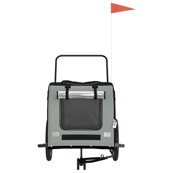 vidaXL Remorcă bicicletă animale companie gri/negru textil oxford/fier