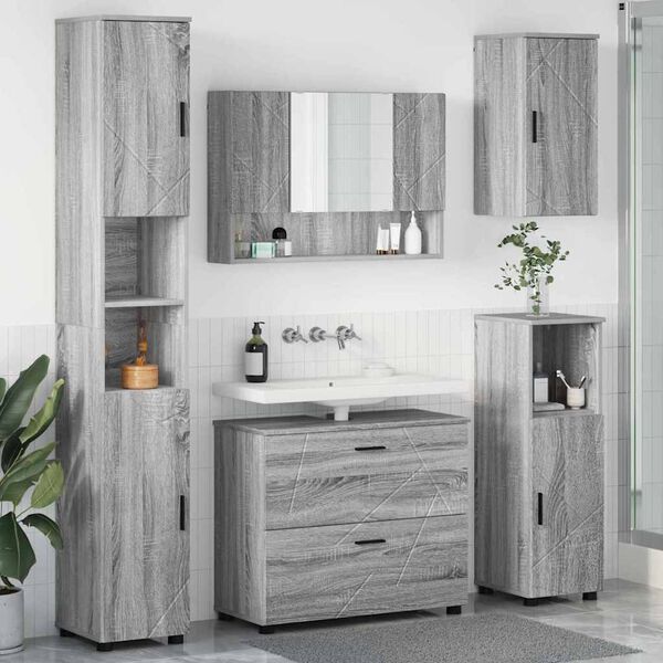 vidaXL Set de mobilier pentru baie 5 pcs sonoma gri Lemn compozit