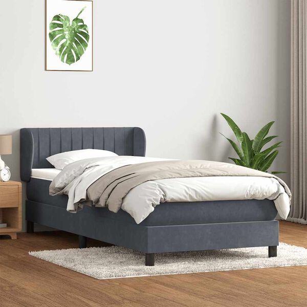 vidaXL Pat box spring cu saltea, gri &icirc;nchis, 80x210 cm, catifea