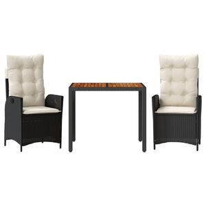 vidaXL Set mobilier de grădină cu perne, 3 piese, negru, poliratan