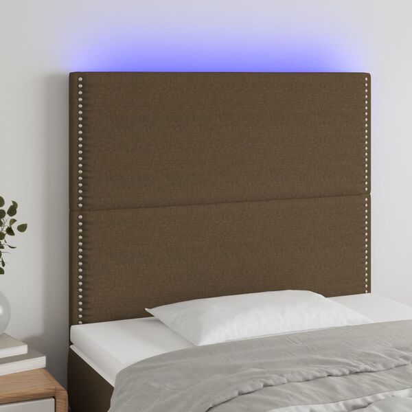 vidaXL Tăblie de pat cu LED, maro &icirc;nchis, 100x5x118/128 cm, textil