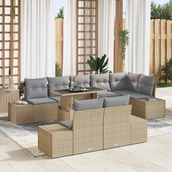 vidaXL Set de canapele pentru grădină 9 pcs Bej Rattan poli