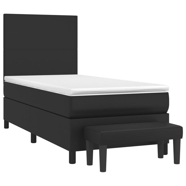 vidaXL Pat box spring cu saltea, negru, 90x200 cm, piele ecologică