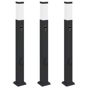 vidaXL St&acirc;lpi iluminatori cu senzor și priză, 3 buc., 80 cm, negru, IP44
