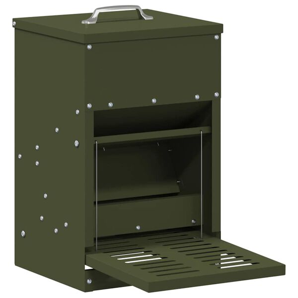 vidaXL Hrănitor cu pedale pentru pui Verde măsliniu 25 x 42 x 40 cm
