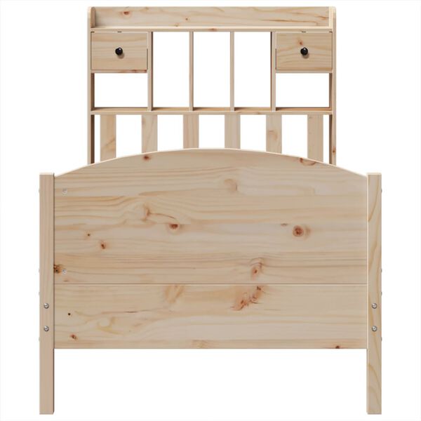 vidaXL Pat cu bibliotecă fără saltea, 100x200 cm, lemn masiv pin