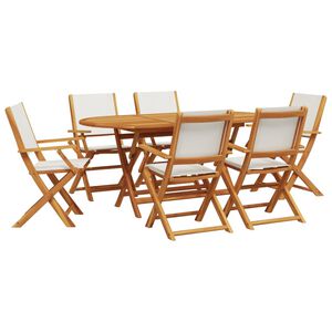 vidaXL Set mobilier de grădină 7 piese textil alb crem/lemn masiv