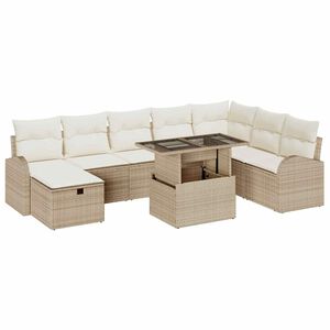 vidaXL Set de canapele pentru grădină cu pernă 9 pcs Bej Rattan poli