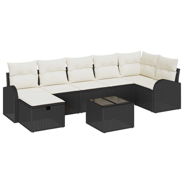 vidaXL Set de canapele pentru grădină cu pernă 8 pcs Negru Rattan poli