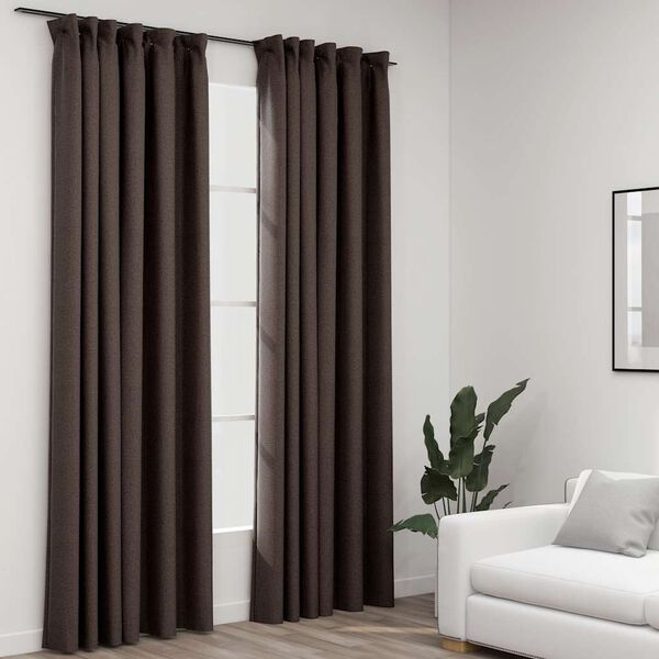 vidaXL Perdele opace aspect p&acirc;nză c&acirc;rlige 2 buc. gri taupe 140x225 cm