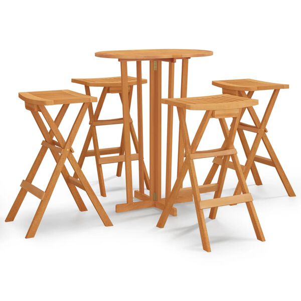 vidaXL Set mobilier de bar pliabil, 5 piese, lemn masiv de tec