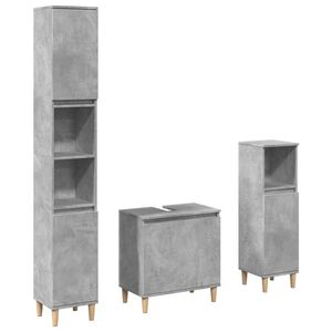 vidaXL Set mobilier de baie, 3 piese, gri beton, lemn compozit