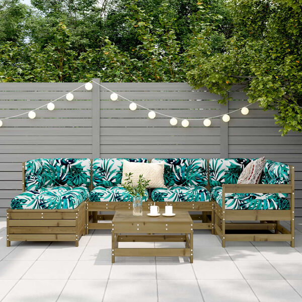 vidaXL Set canapea de grădină, 7 piese, lemn de pin tratat