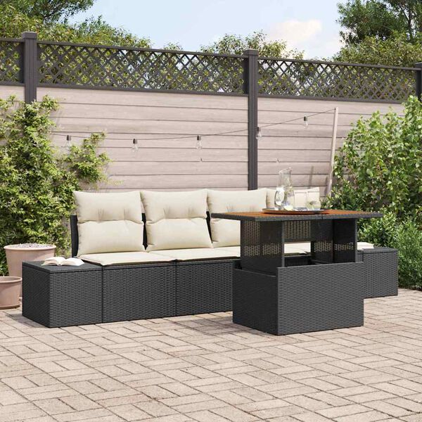 vidaXL Set de canapele pentru grădină 5 pcs Negru Rattan poli