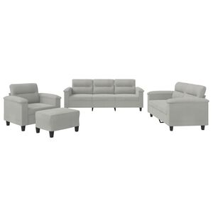 vidaXL Set de canapele cu perne, 4 piese, gri deschis, microfibră