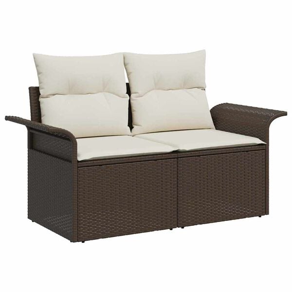vidaXL Set de canapele pentru grădină cu pernă 9 pcs Maro Rattan poli
