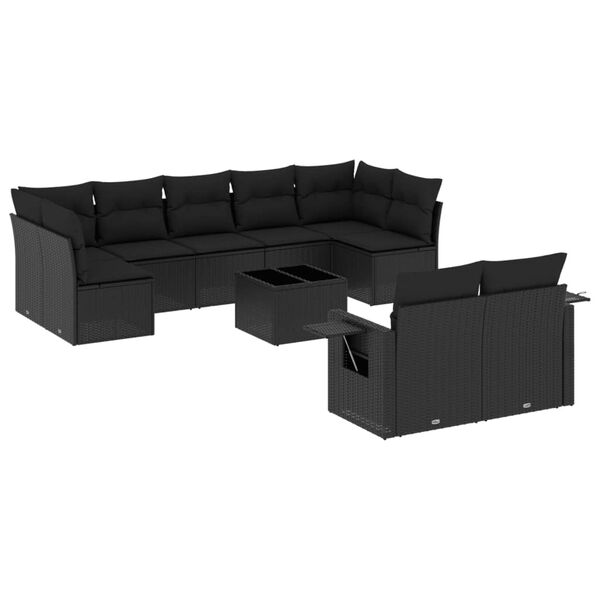 vidaXL Set canapele de grădină cu perne, 10 piese, negru, poliratan