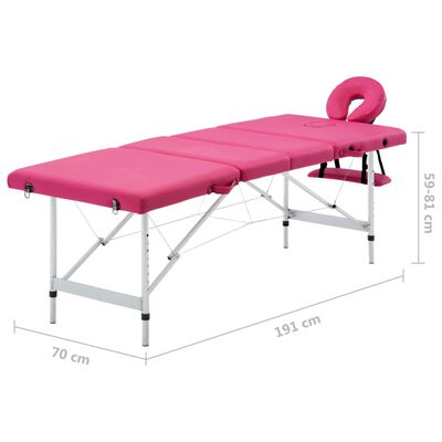vidaXL Masă de masaj pliabilă, 4 zone, roz, aluminiu