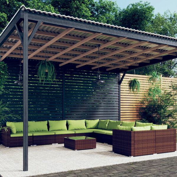 vidaXL Set mobilier de grădină cu perne, 11 piese, maro, poliratan