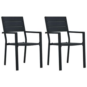 vidaXL Scaune de grădină, 2 buc., negru, HDPE, aspect lemn