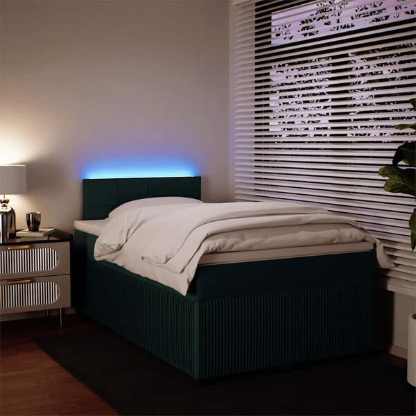 vidaXL Pat box spring cu saltea, verde &icirc;nchis, 120x200 cm, catifea