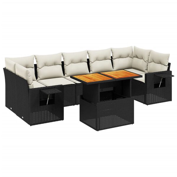 vidaXL Set mobilier de grădină cu perne, 8 piese, negru, poliratan