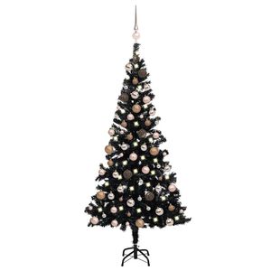 vidaXL Brad Crăciun pre-iluminat cu set globuri, negru, 180 cm, PVC