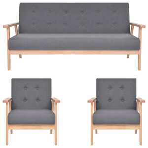 vidaXL Set de canapele, 3 piese, gri &icirc;nchis, material textil