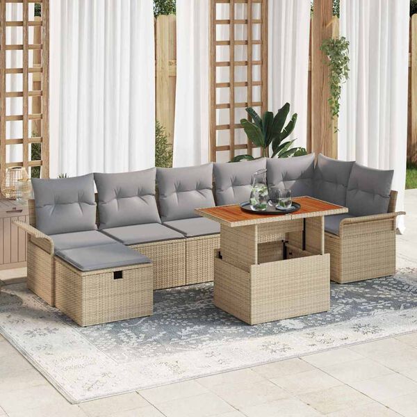 vidaXL Set de canapele pentru grădină cu pernă 8 pcs Bej Rattan poli