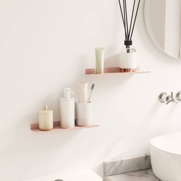 vidaXL Raft suspendat Pe perete 2 pcs Roz 30 x 9 x 2,5 cm Oțel