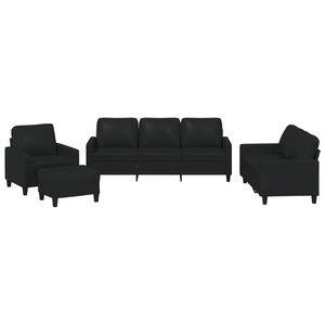 vidaXL Set de canapele cu perne, 4 piese, negru, piele ecologică