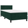 vidaXL Pat box spring cu saltea, verde &icirc;nchis, 90x200 cm, catifea