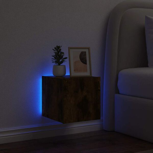 vidaXL Comodă TV de perete cu lumini LED, stejar fumuriu, 30,5x35x30cm