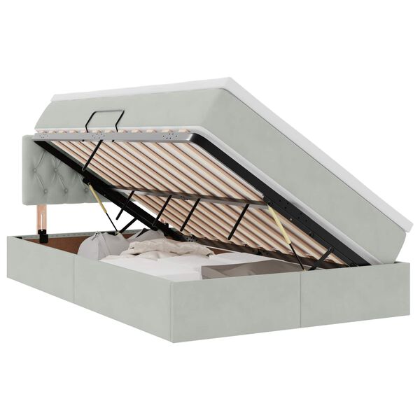 vidaXL Pat cu storage cu saltea Gri deschis 120 x 190 cm Catifea