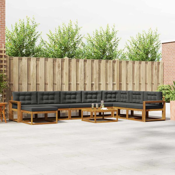 vidaXL Set de canapele de exterior cu pernă 9 pcs Natural și Antracit