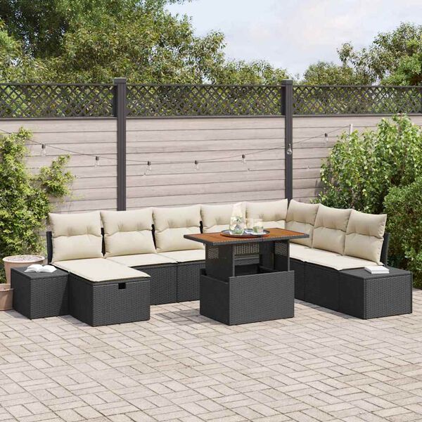 vidaXL Set de canapele pentru grădină cu pernă 9 pcs Negru Rattan poli