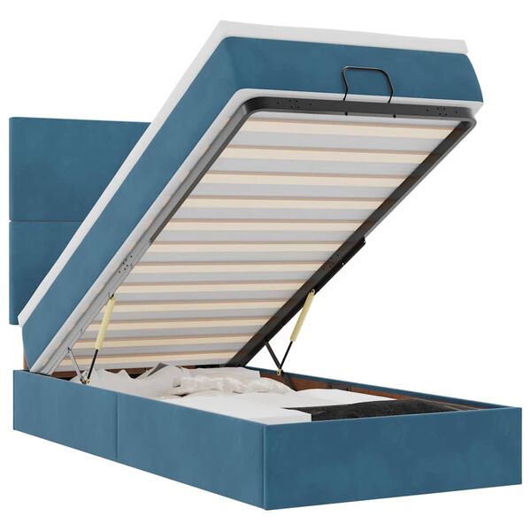 vidaXL Cadru de pat otoman cu saltele Albastru închis 80x200cm catifea