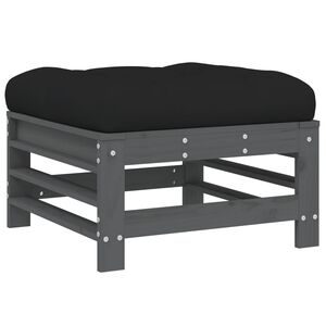 vidaXL Taburet de grădină cu pernă, gri, lemn masiv de pin